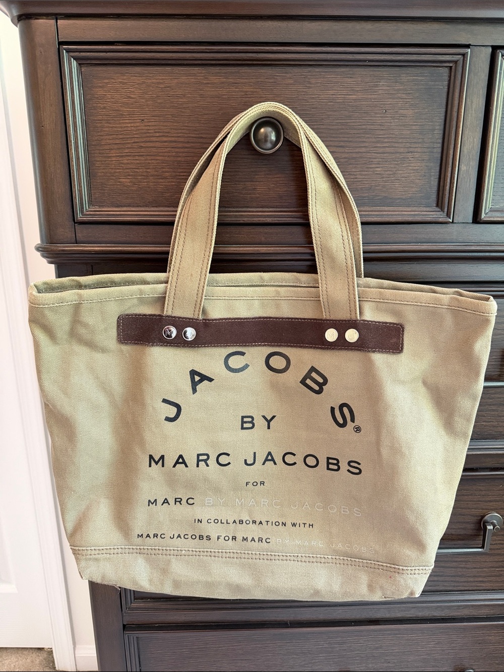 Marc By Marc Jacobs Khaki Canvas Tote with Brown Trim
